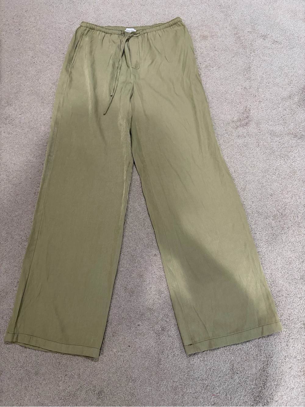 Loucia Drawstring Wide-Leg Pants, Women’s Small Olive Rayon/Polyester Flowy Pnt